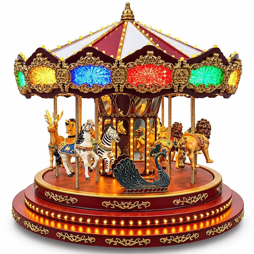 Yılbaşı Dekor Lüks Carousel Kırmızı Beyaz Marquee Premium - Beysüs