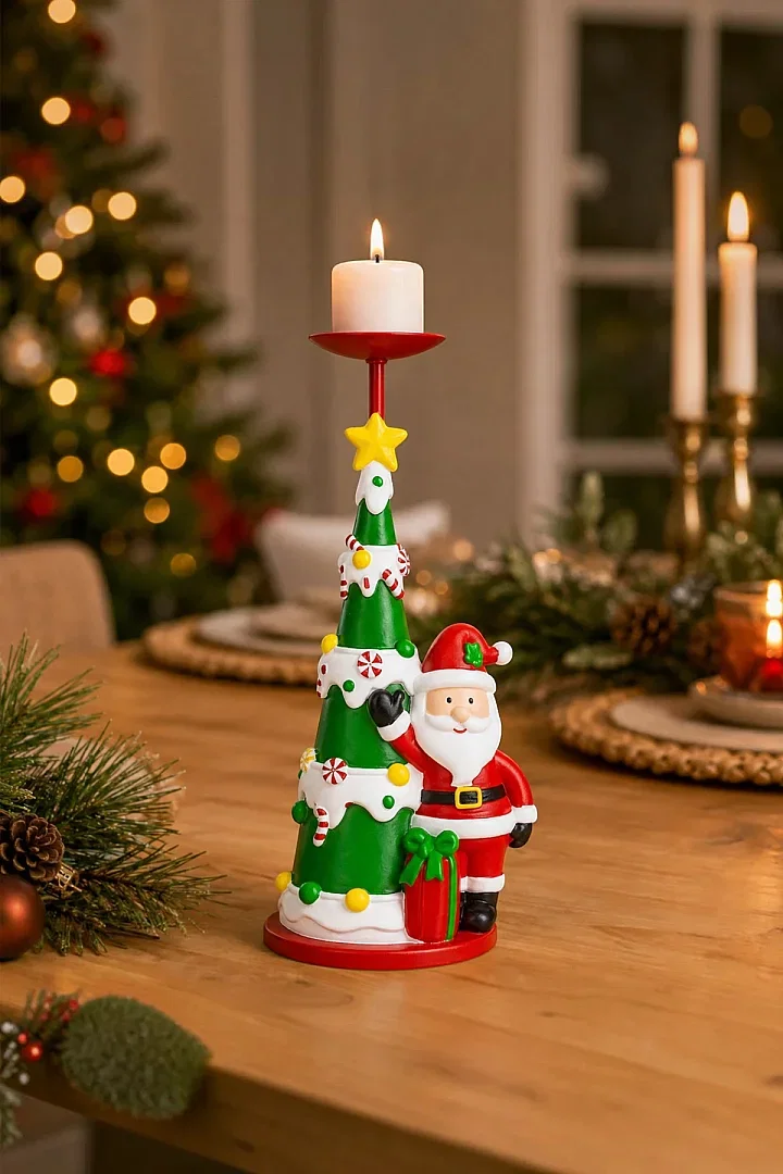 Yılbaşı Şamdan Çam Ağacı Noel Baba Mumluk - 1