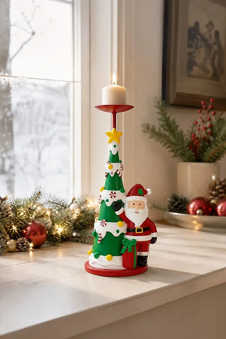 Yılbaşı Şamdan Çam Ağacı Noel Baba Mumluk - 4