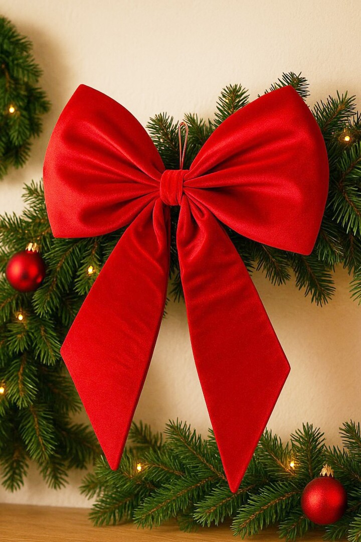 Beysüs Yılbaşı Süsü Lüks Büyük Kırmızı Fiyonk 70 cm - Beysüs