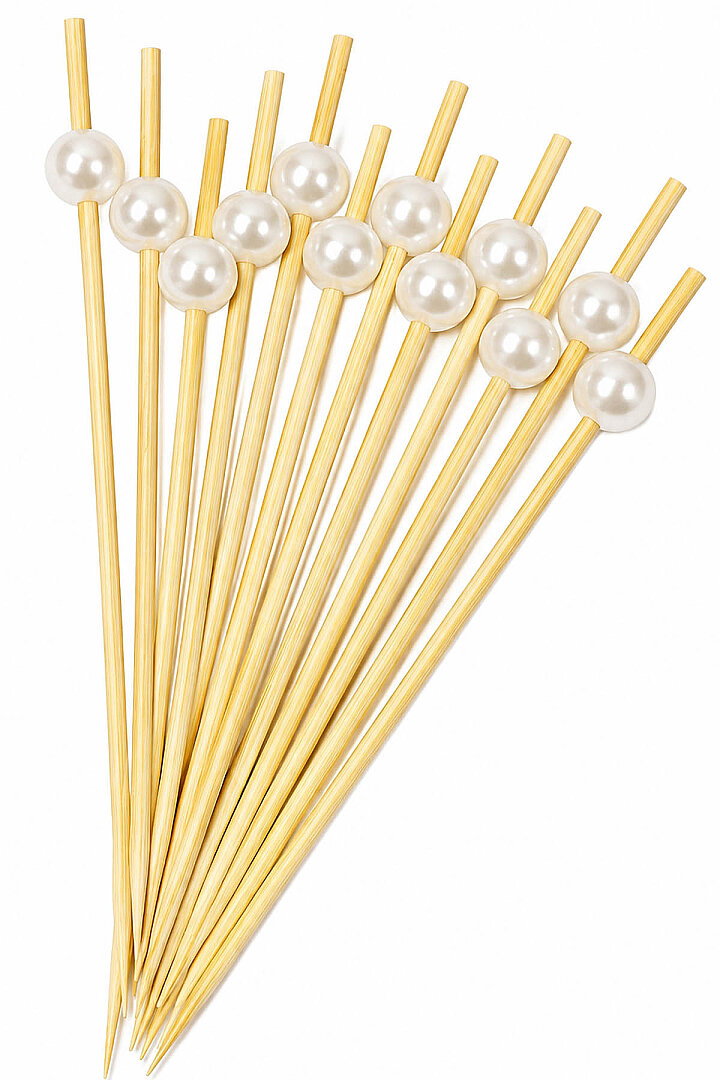 Boncuklu Bambu Pasta ve Cupcake Süsleme Çubuğu Beyaz - 1