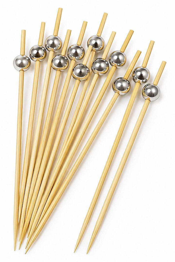 Boncuklu Bambu Pasta ve Cupcake Süsleme Çubuğu Gümüş - 1