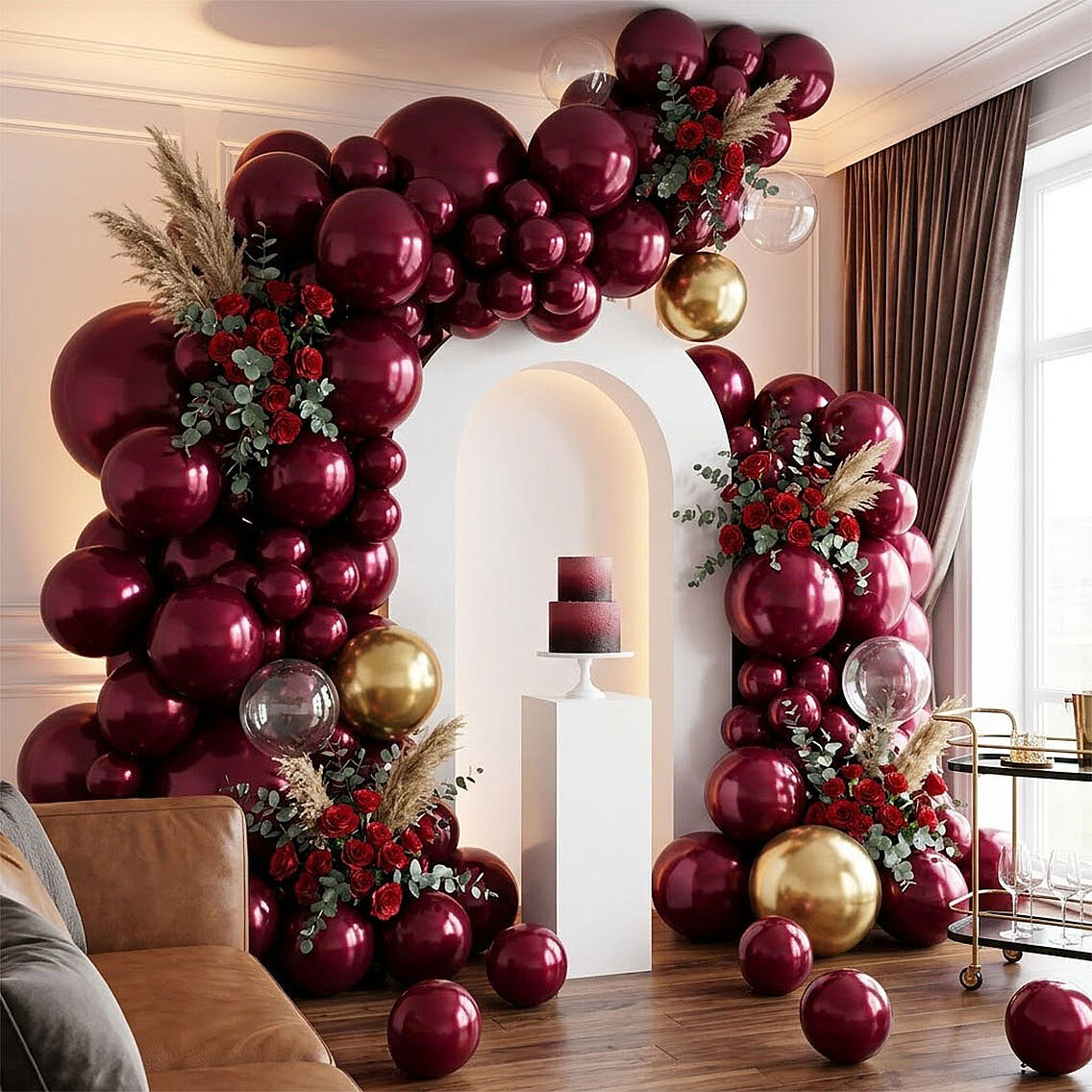 Bordo Renk Lateks Metalik Balon (30 cm) - 100 Adet - 1