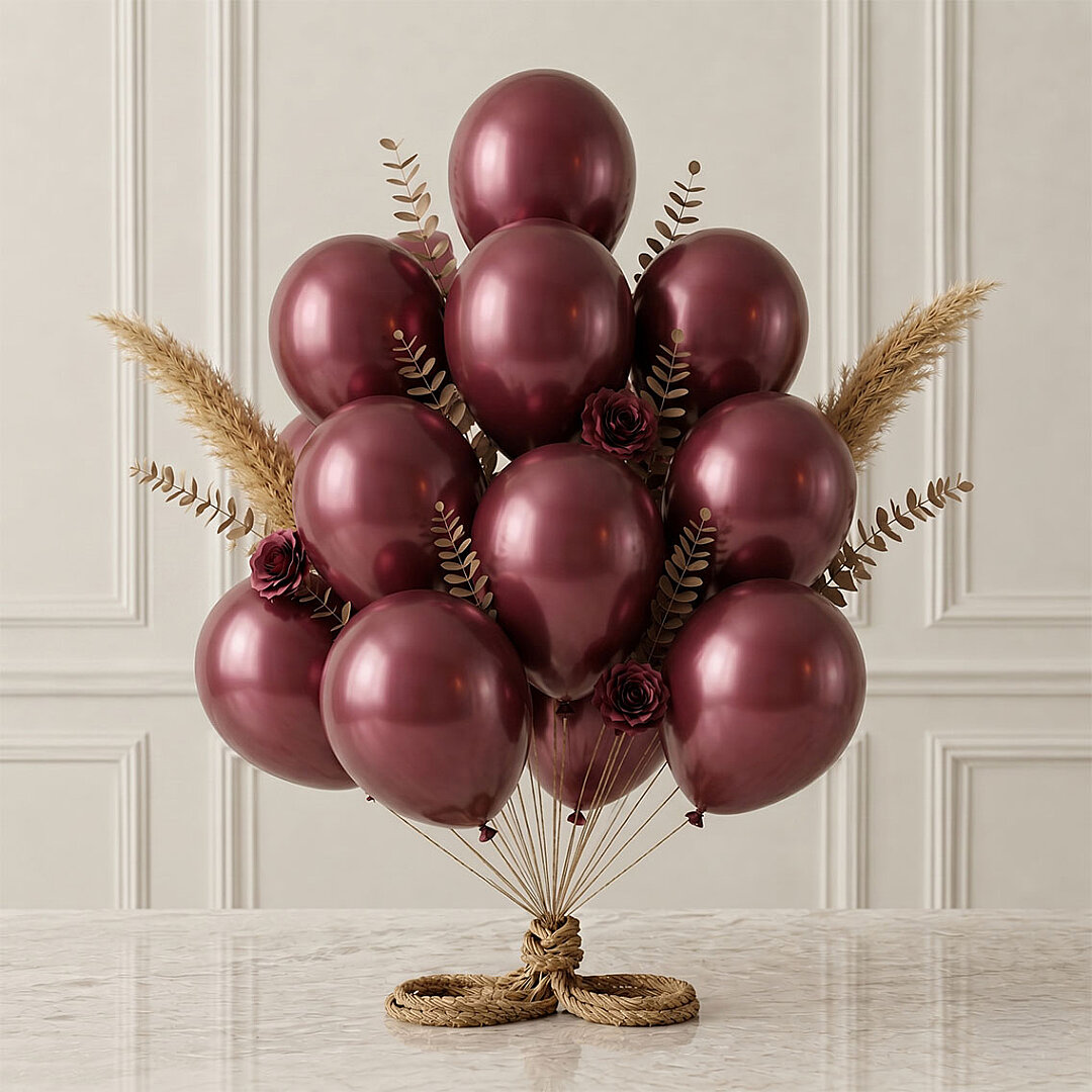 Bordo Renk Lateks Metalik Balon (30 cm) - 12 Adet - 1