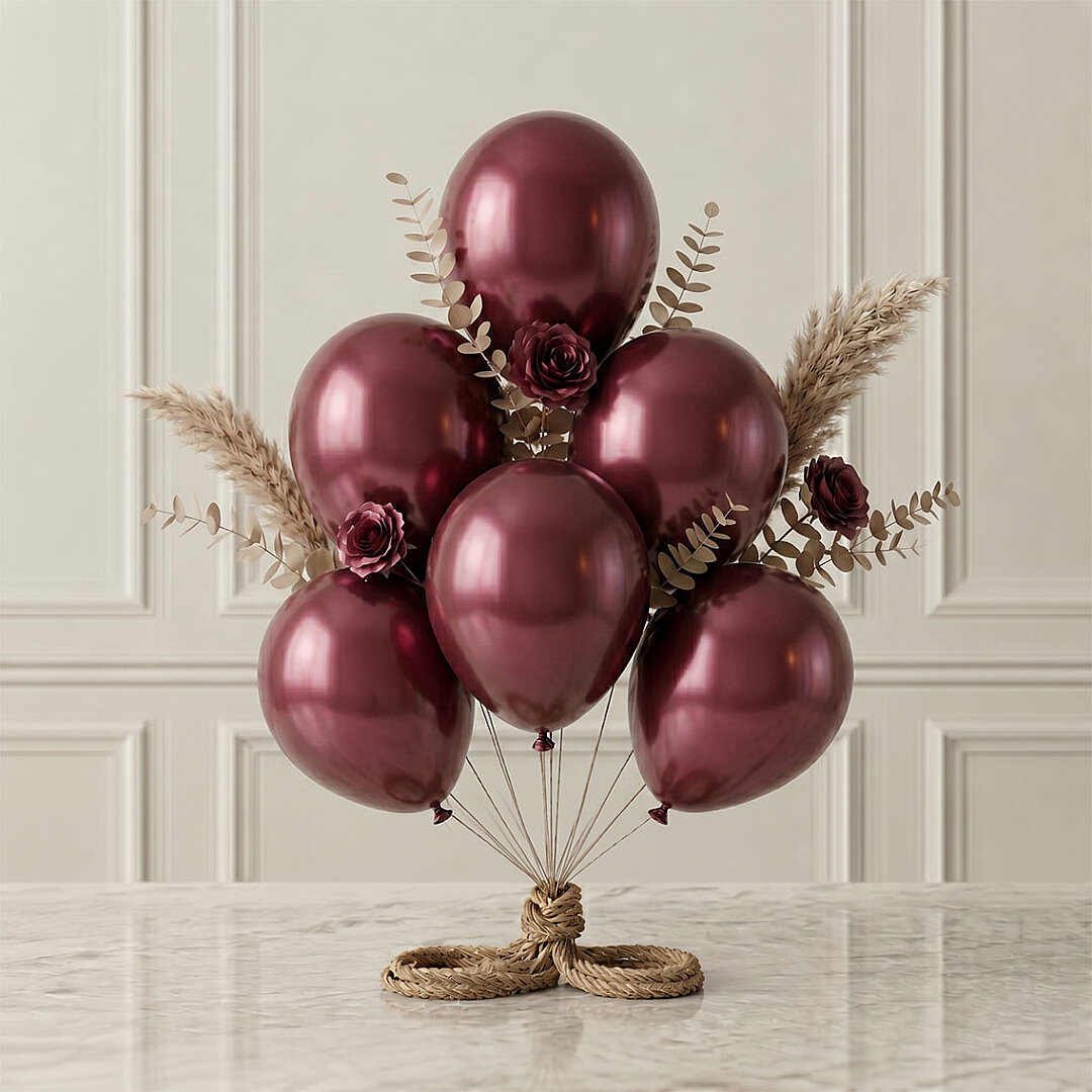 Bordo Renk Lateks Metalik Balon (30 cm) - 6 Adet - Beysüs