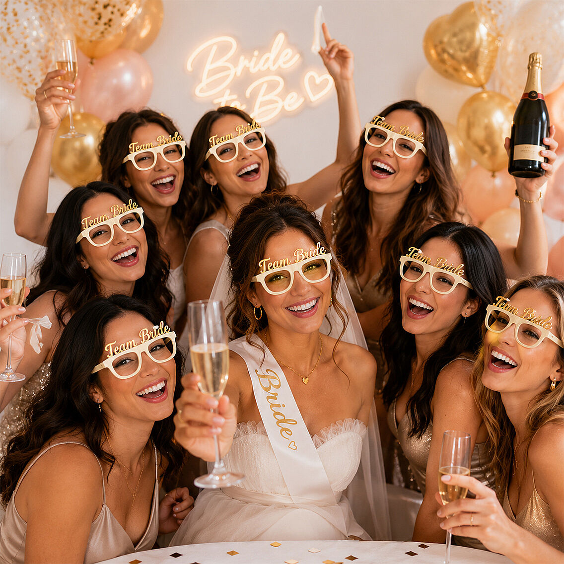 Bride To Be Konsepti Kağıt Gözlük Rose Gold 8 Adet - 2