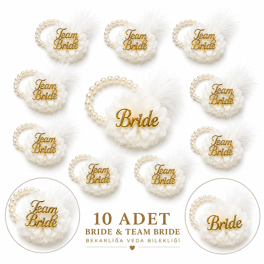Bride Tüylü İncili Beyaz Bileklik - Beysüs