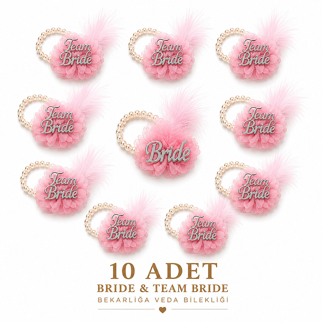 Bride Tüylü İncili Pudra Bileklik - Beysüs