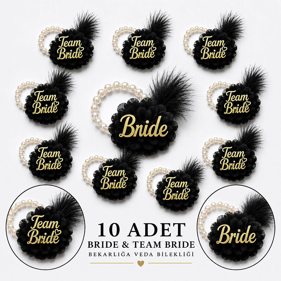 Bride Tüylü İncili Siyah Bileklik - Beysüs