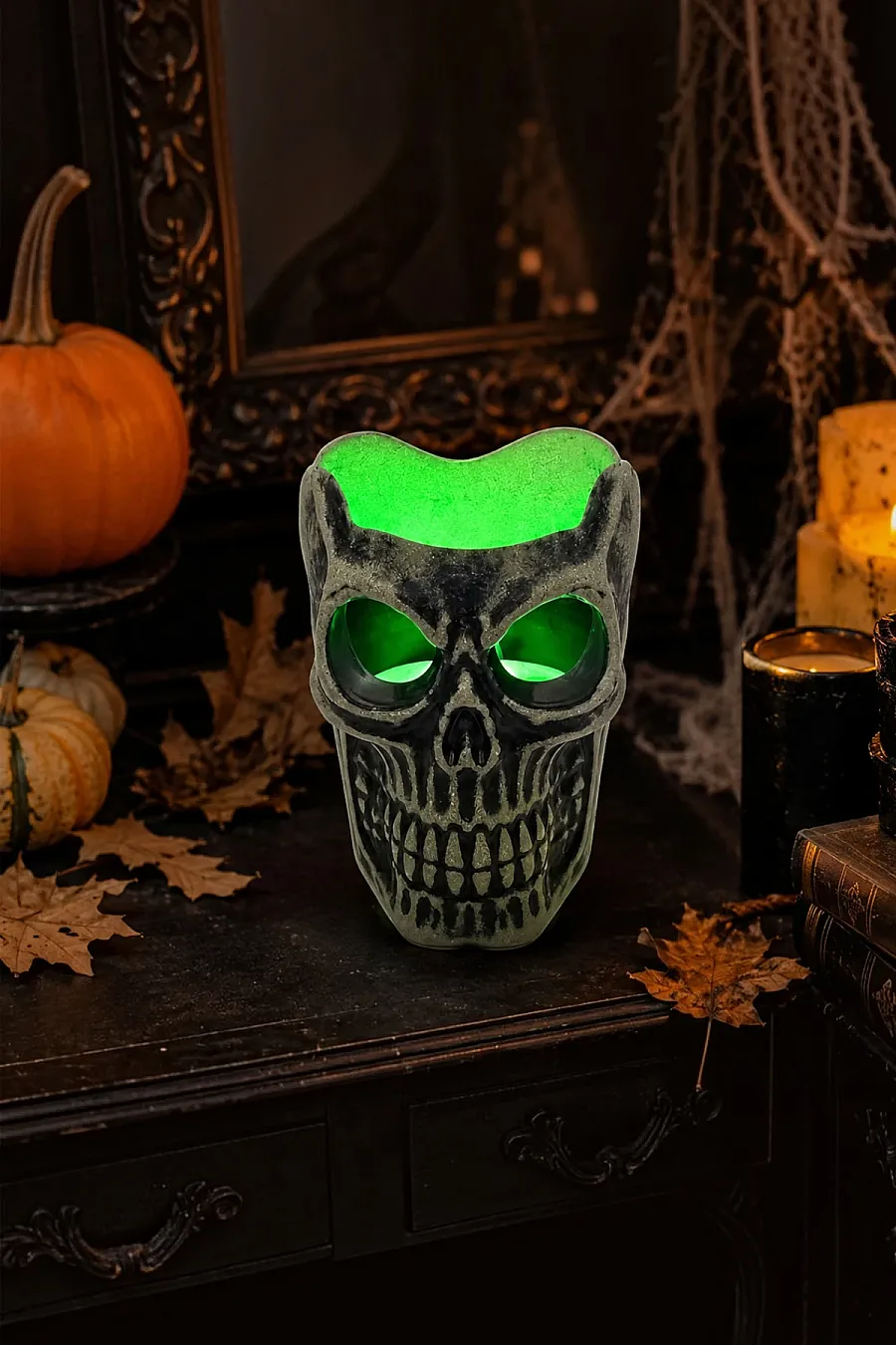 Cadılar Bayramı Dekoratif Kuru Kafa Renkli Işıklı Led Mumluk - 4