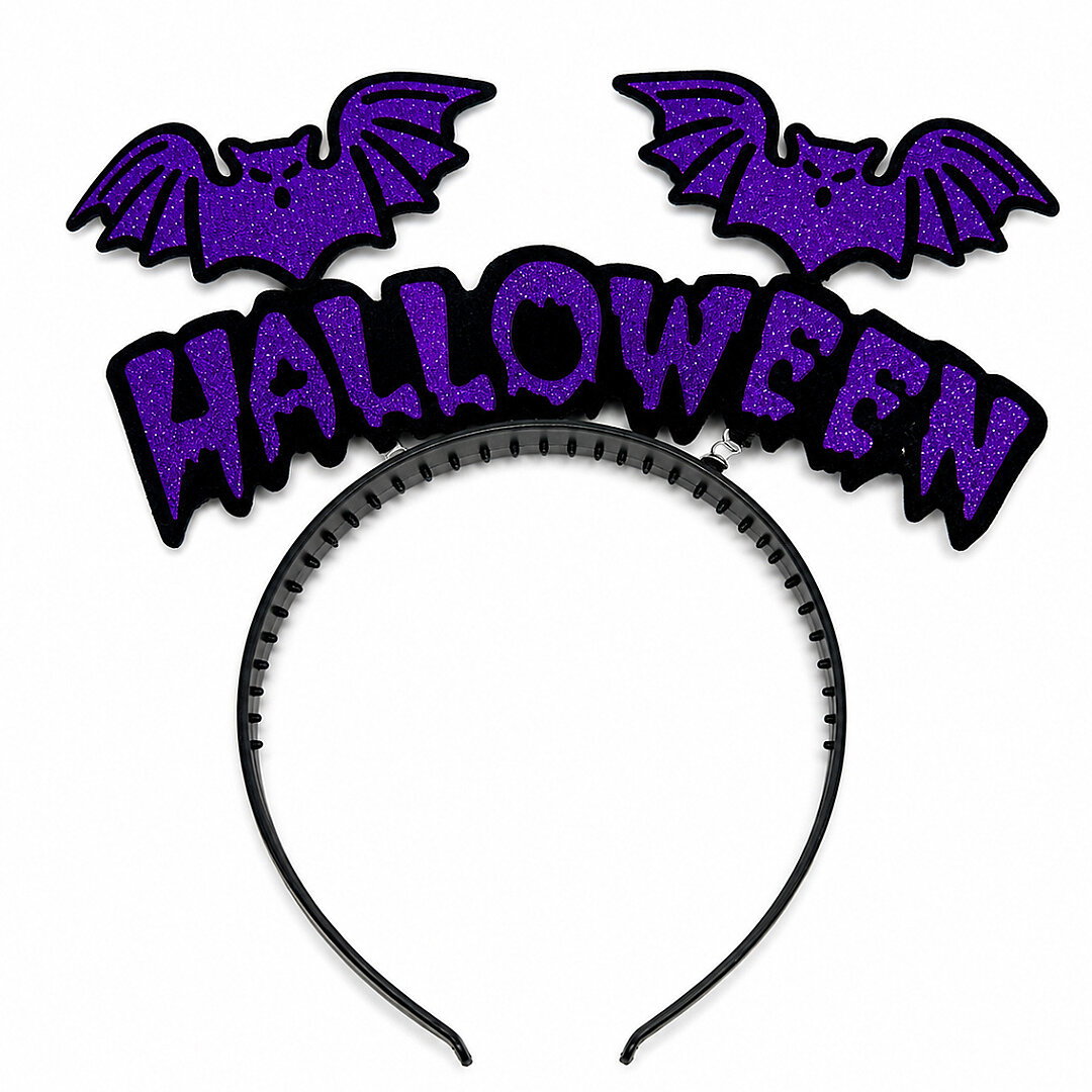 Cadılar Bayramı Halloween Yazılı Yarasalı Sallanan Taç Mor - Beysüs