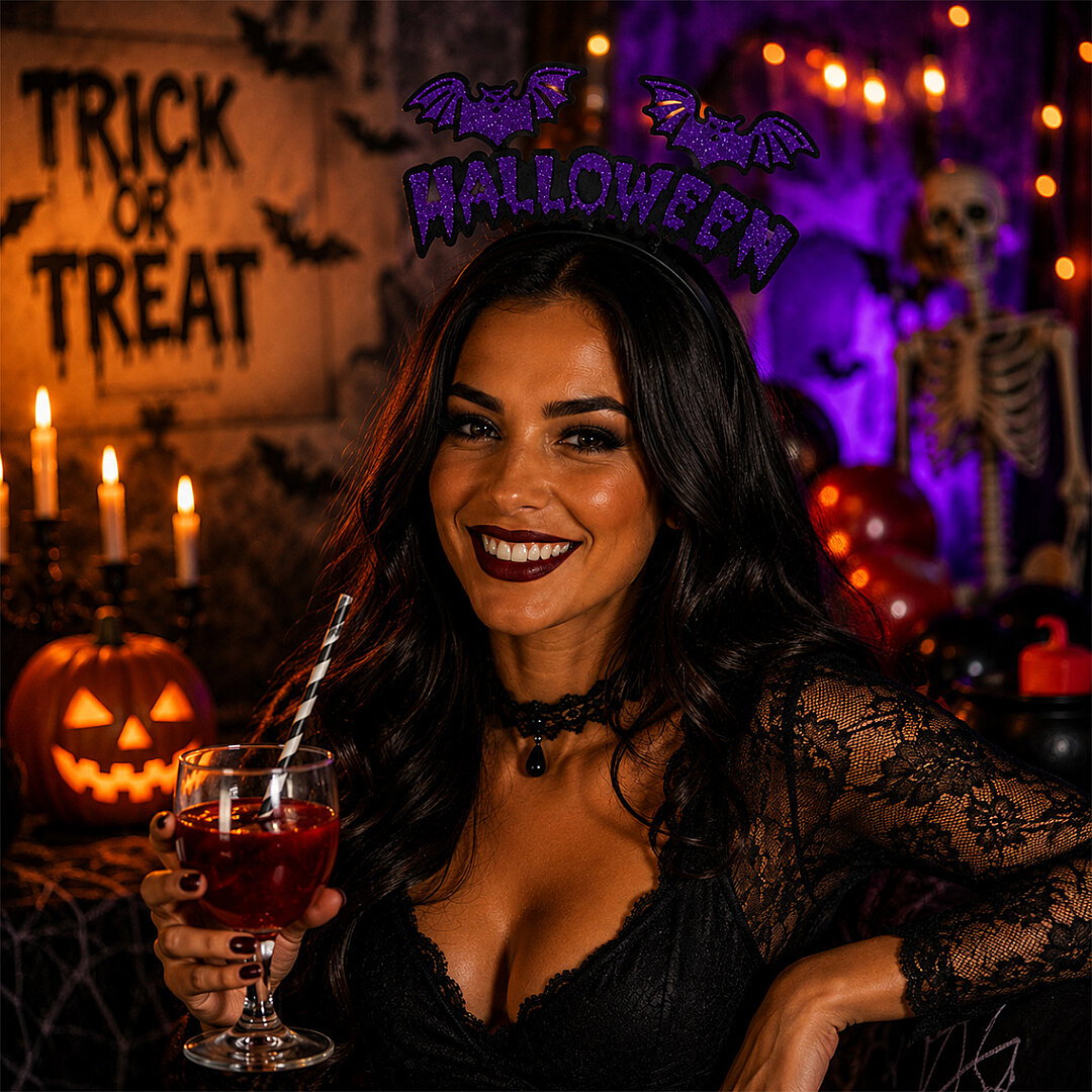 Cadılar Bayramı Halloween Yazılı Yarasalı Sallanan Taç Mor - 3