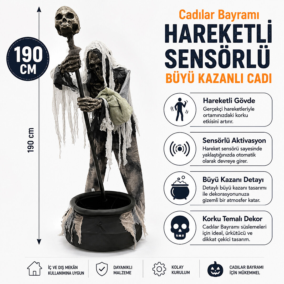 Cadılar Bayramı Hareketli Sensörlü Büyü Kazanlı Cadı - 2