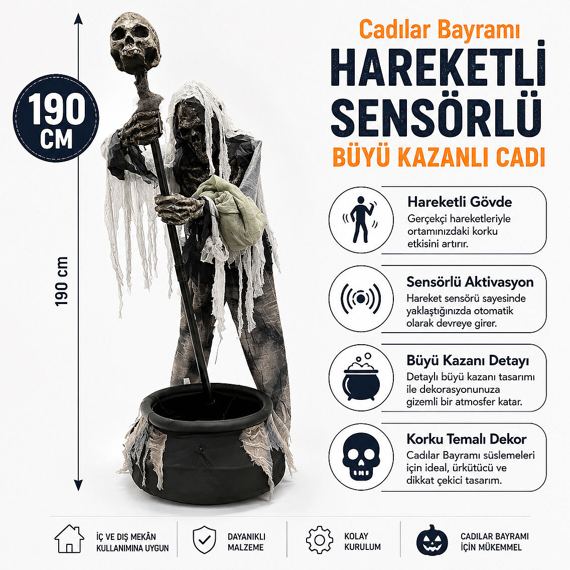 Cadılar Bayramı Hareketli Sensörlü Büyü Kazanlı Cadı - 2