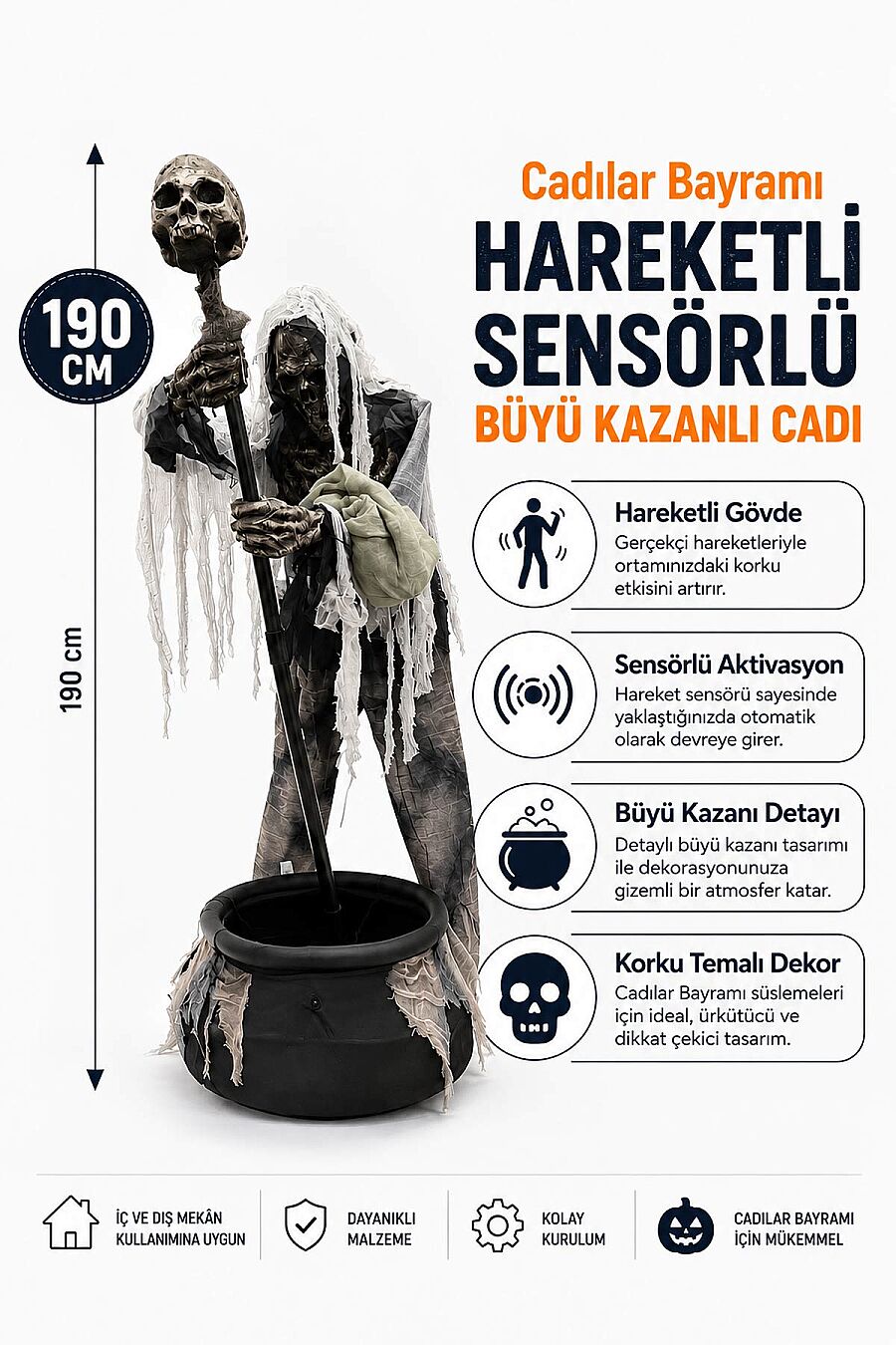 Cadılar Bayramı Hareketli Sensörlü Büyü Kazanlı Cadı - 2