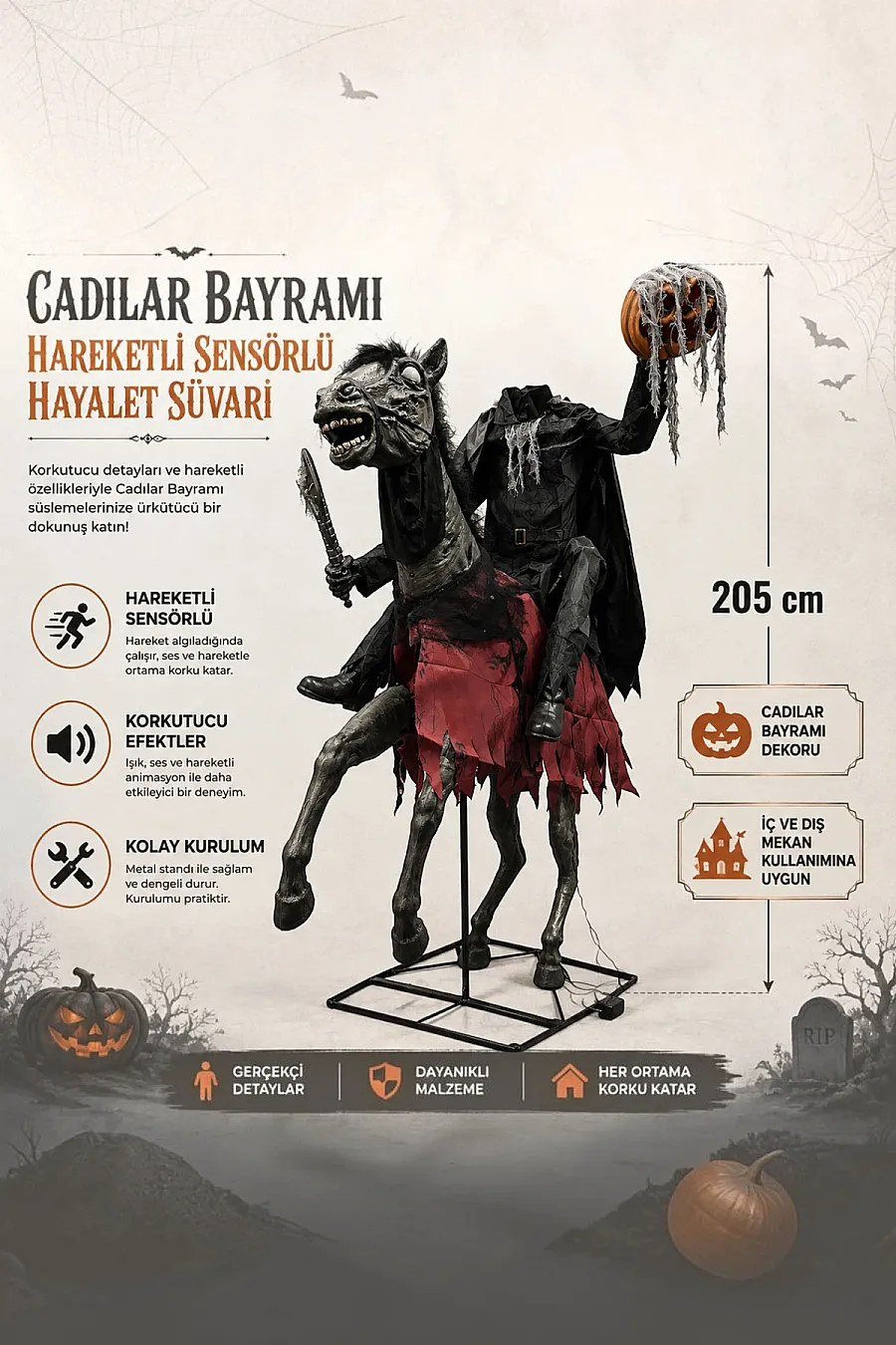 Cadılar Bayramı Hareketli Sensörlü Hayalet Süvari - 3