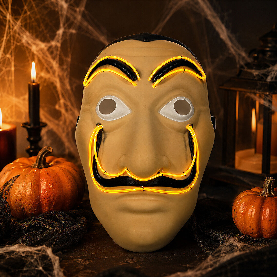 Cadılar Bayramı Işıklı Papel Maske Sarı - 7