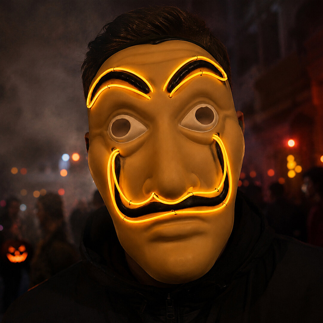 Cadılar Bayramı Işıklı Papel Maske Sarı - 1