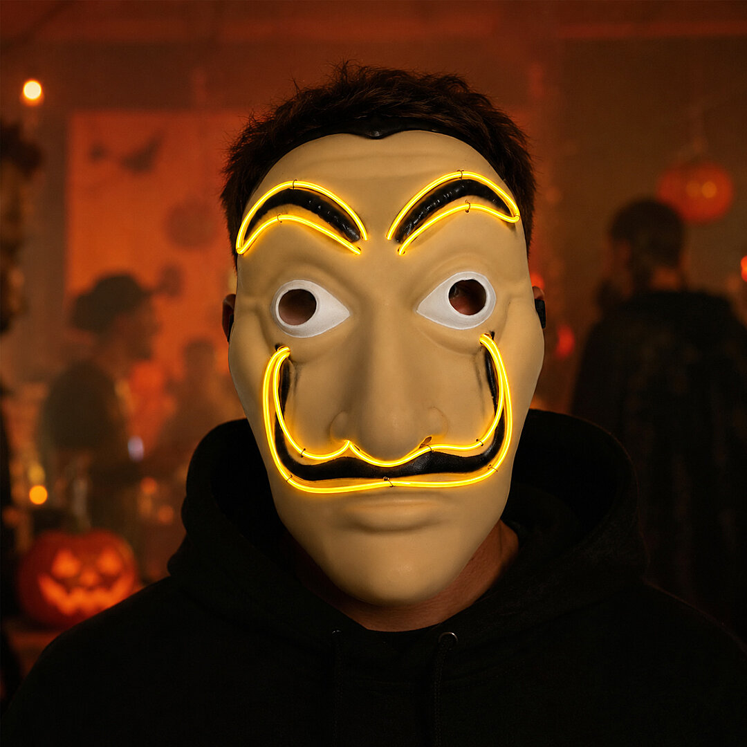 Cadılar Bayramı Işıklı Papel Maske Sarı - 2