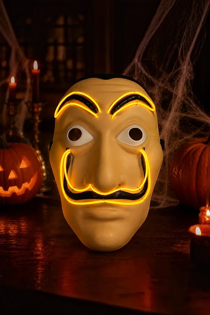 Cadılar Bayramı Işıklı Papel Maske Sarı - 2