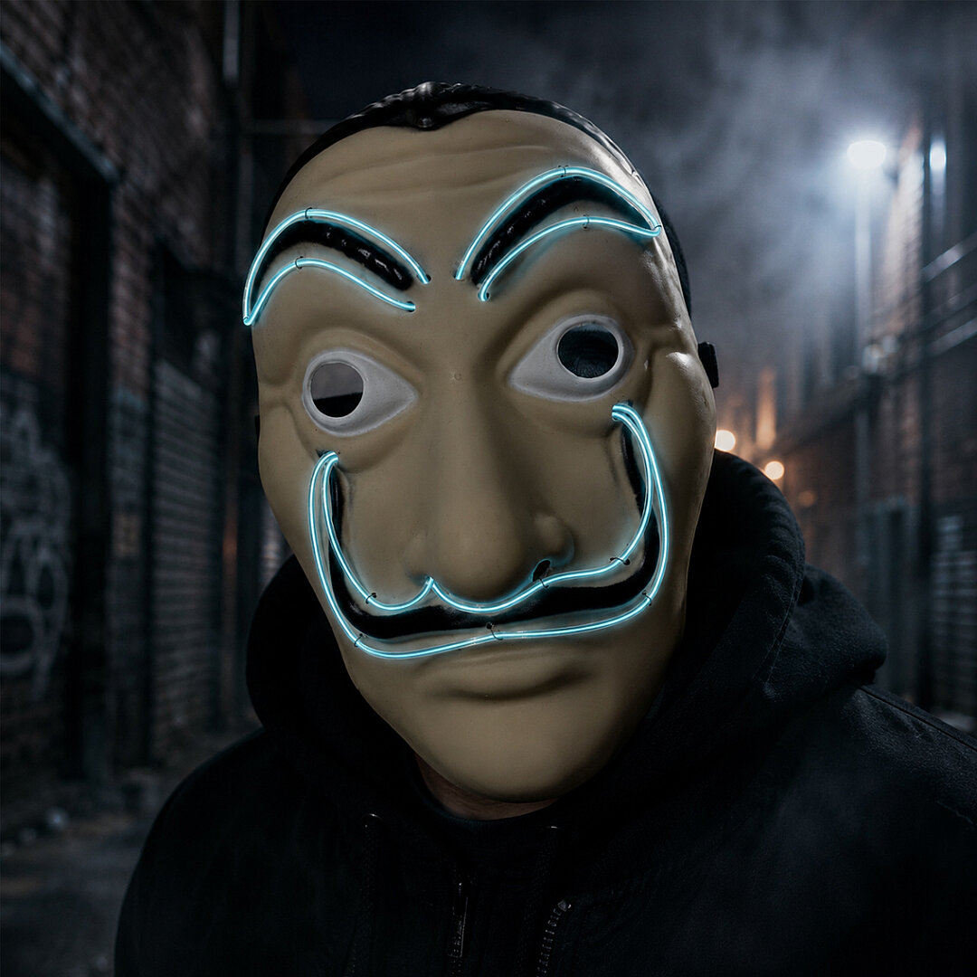 Cadılar Bayramı Işıklı Papel Maske Turkuaz - 1