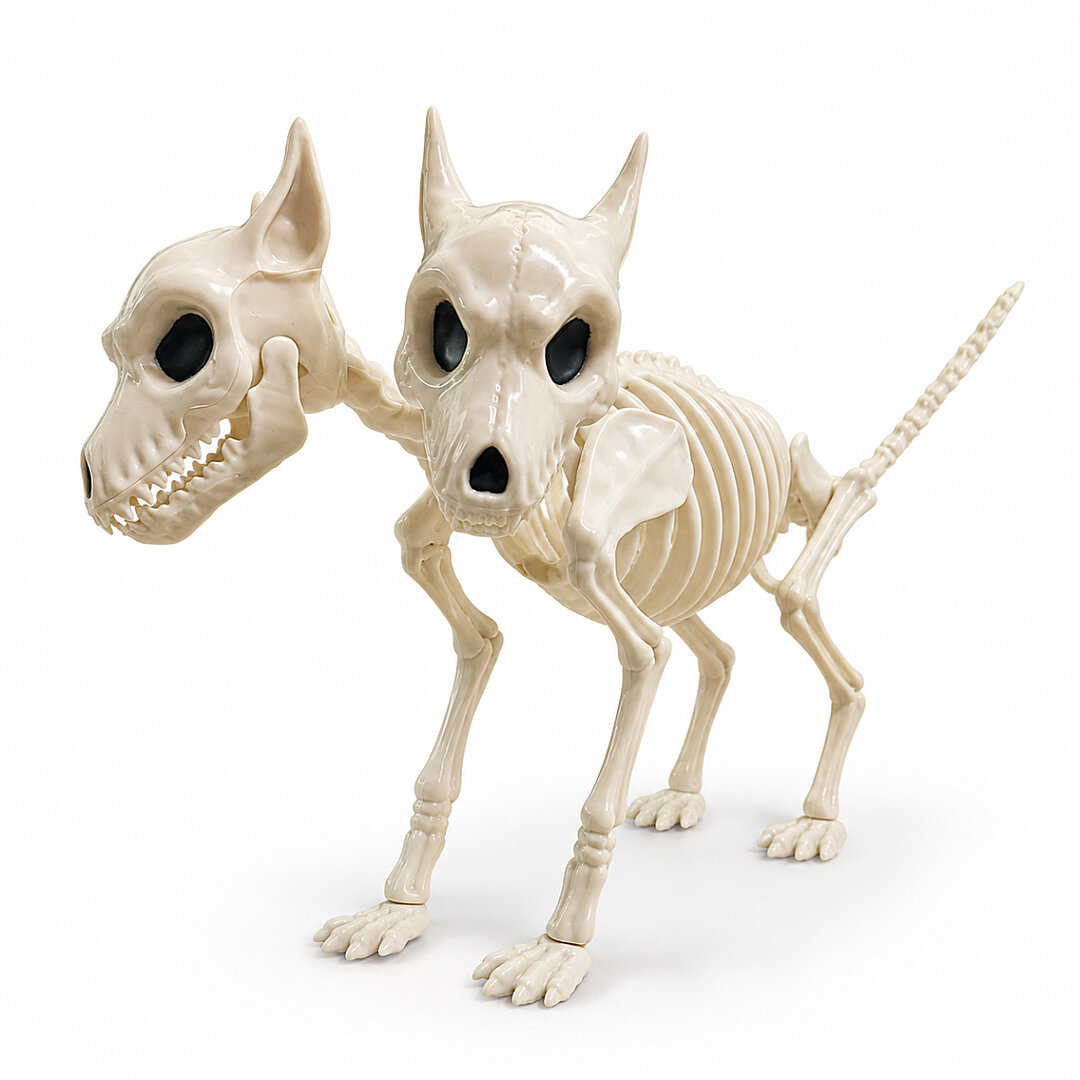 Cadılar Bayramı Korku Temalı Çift Başlı İskelet Köpek Figürü 43cm - 1
