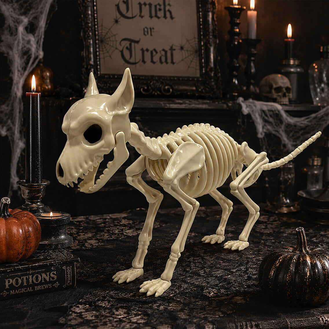 Cadılar Bayramı Korku Temalı İskelet Köpek Figürü 44cm - 5
