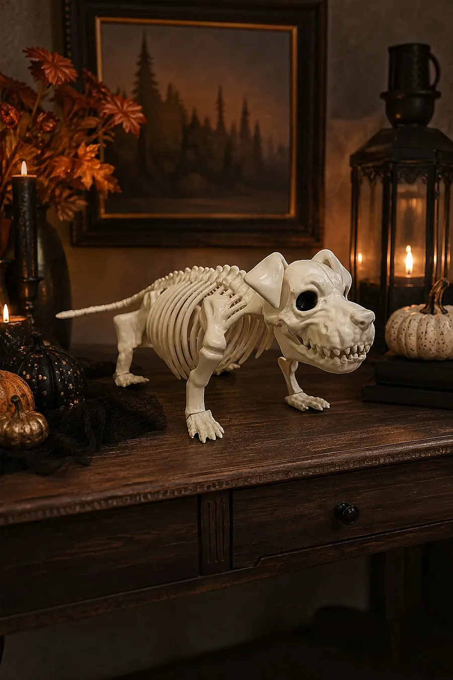 Cadılar Bayramı Korku Temalı İskelet Köpek Figürü 44cm - 4