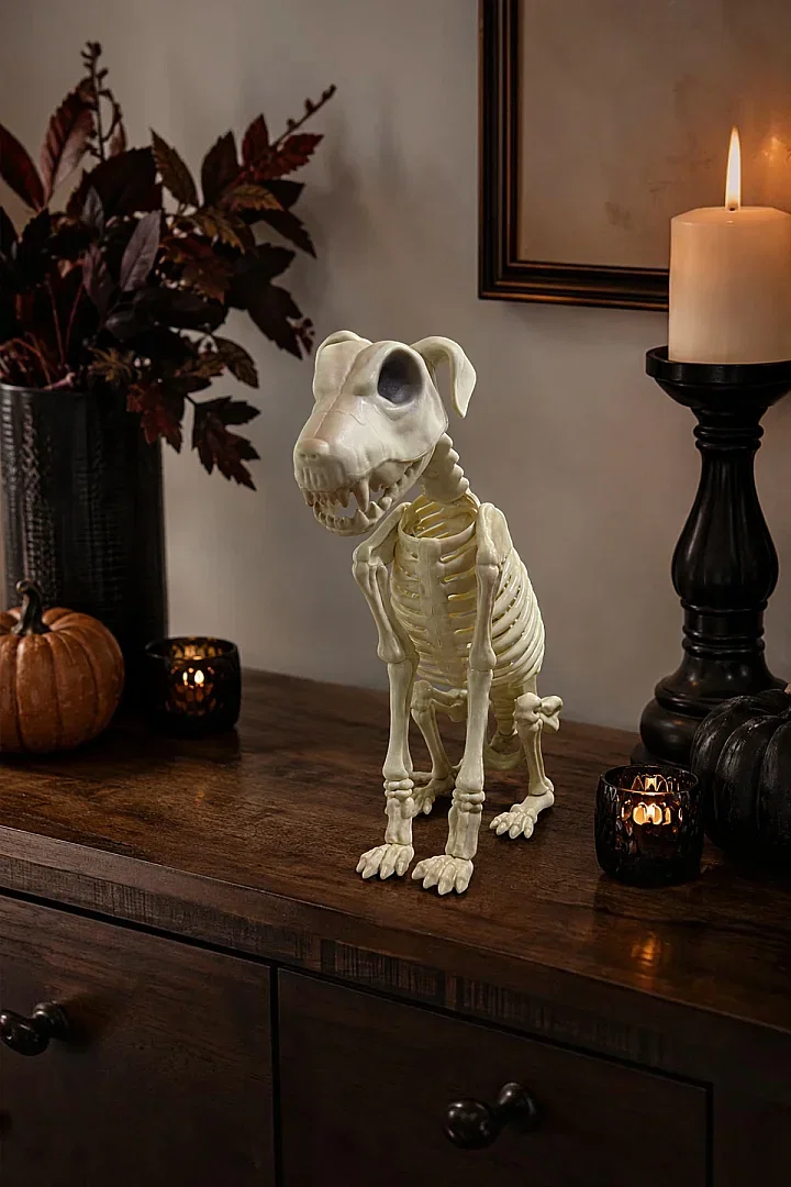 Cadılar Bayramı Korku Temalı Oturan İskelet Köpek Figürü 38cm - 3