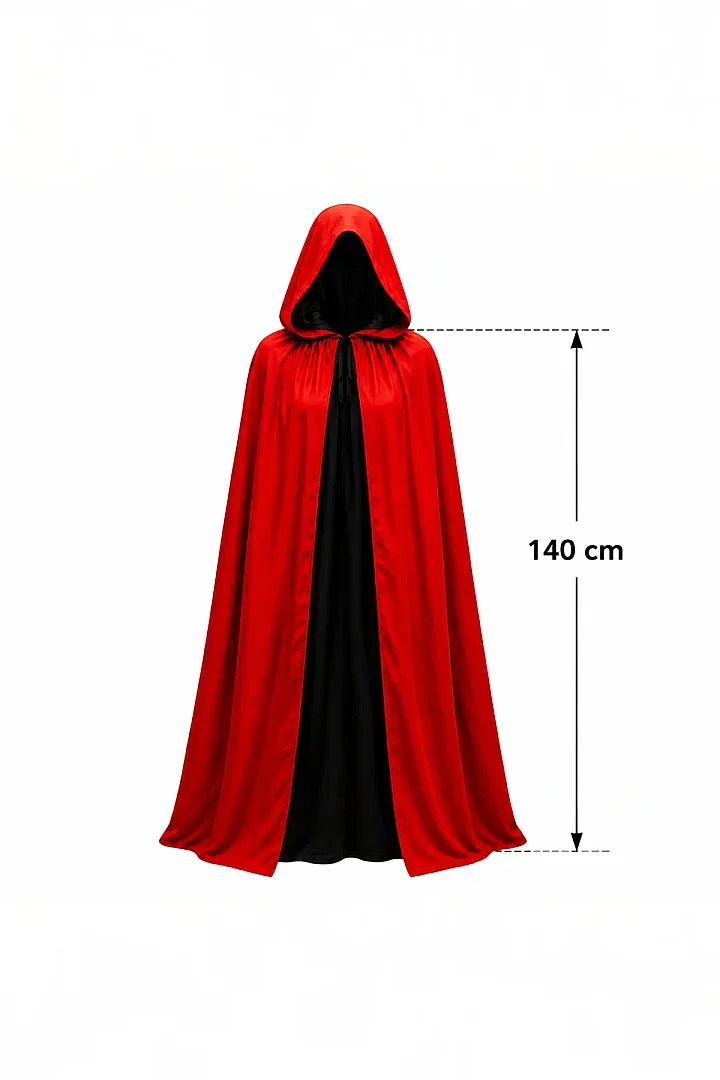 Cadılar Bayramı Pelerin İçi Kırmızı Dışı Siyah 140cm - 6