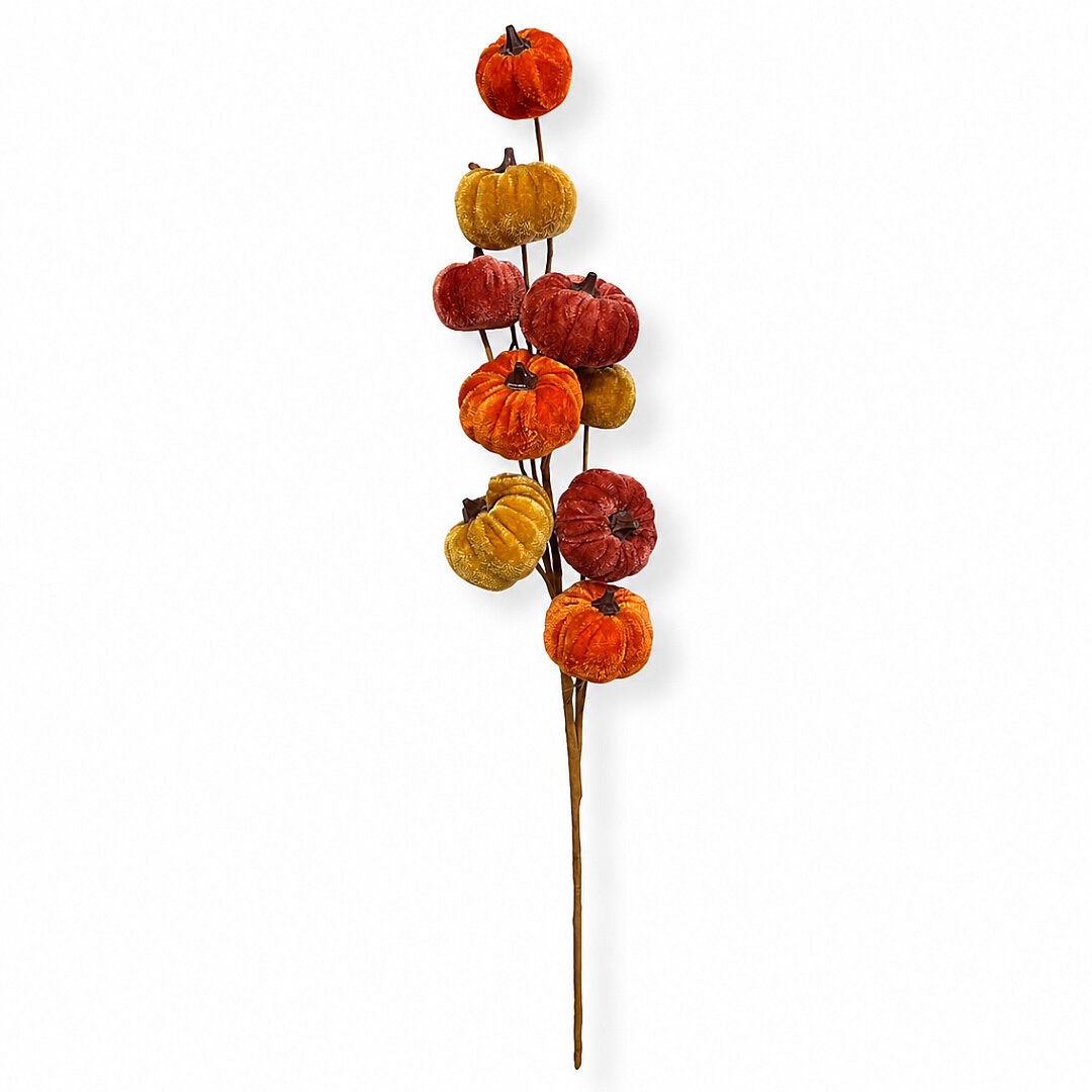 Cadılar Bayramı Renkli Kadife Bal Kabağı Dalı 57cm - 3