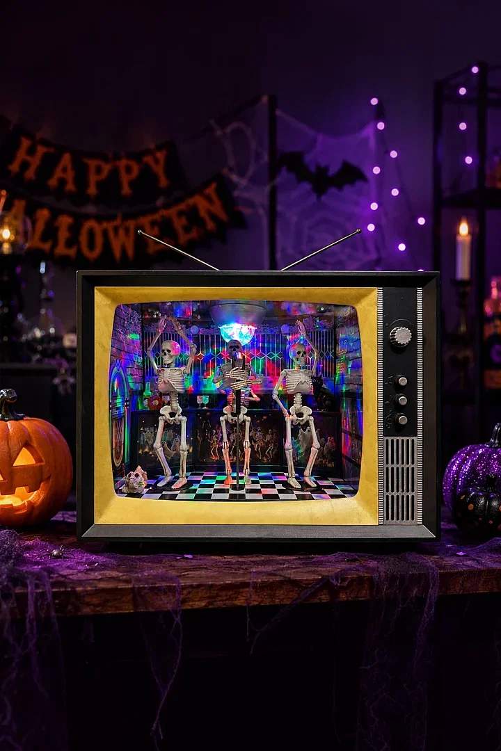 Cadılar Bayramı Retro TV Tasarımlı Işıklı ve Sesli İskelet Müzik Grubu - 2
