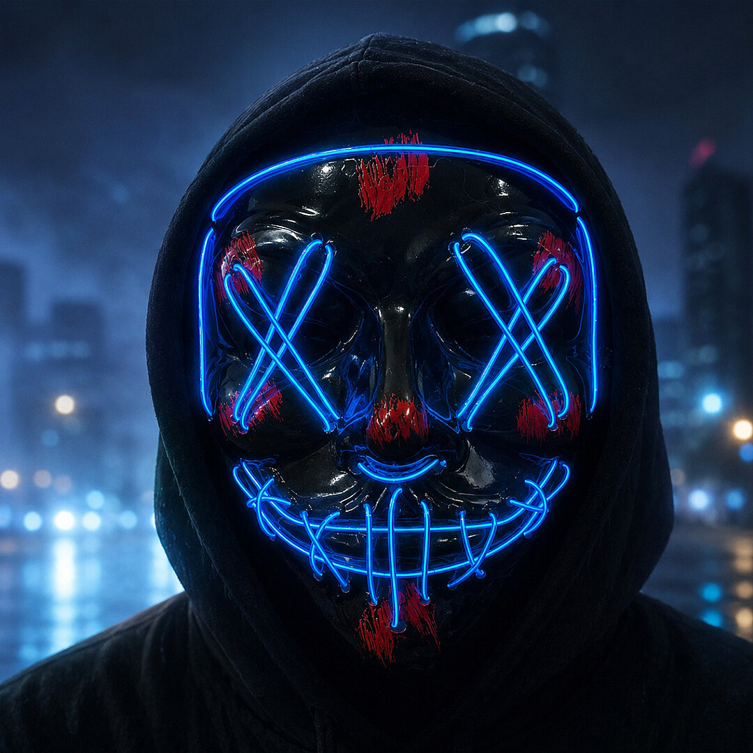 Cadılar Bayramı Siyah Maske Neon Mavi Işıklı - 2