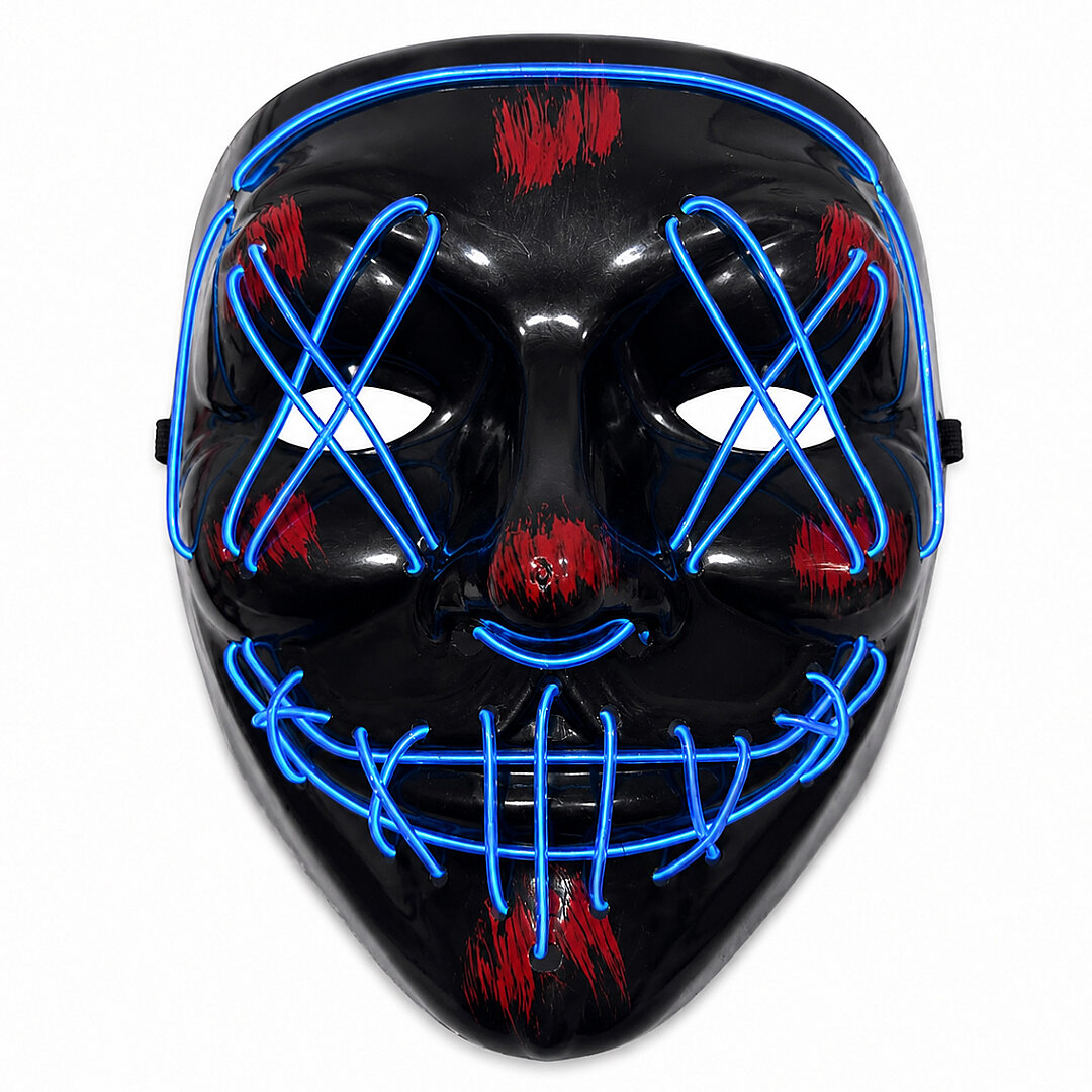 Cadılar Bayramı Siyah Maske Neon Mavi Işıklı - 3