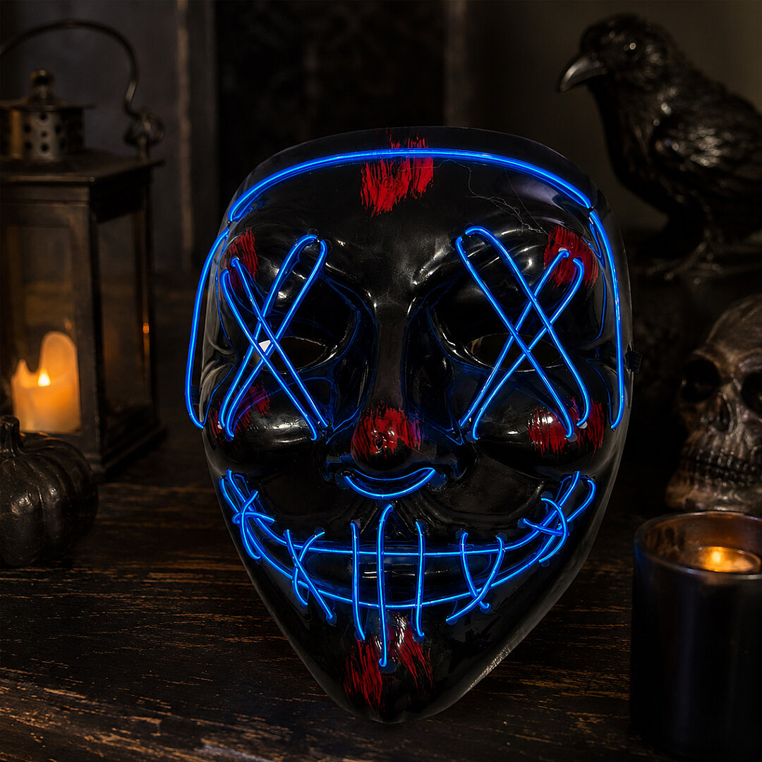 Cadılar Bayramı Siyah Maske Neon Mavi Işıklı - 4