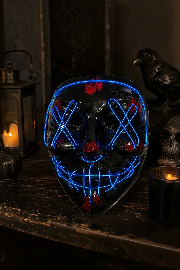 Cadılar Bayramı Siyah Maske Neon Mavi Işıklı - 4