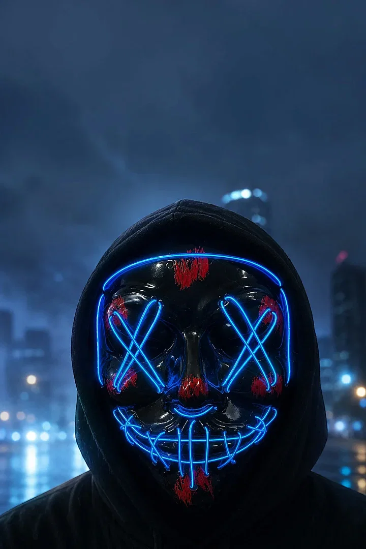 Cadılar Bayramı Siyah Maske Neon Mavi Işıklı - 2