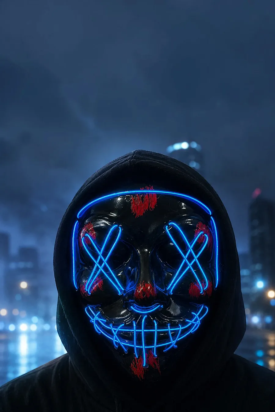 Cadılar Bayramı Siyah Maske Neon Mavi Işıklı - 2