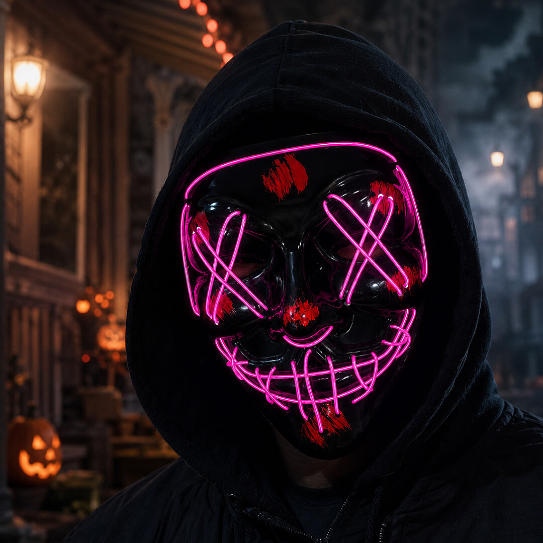 Cadılar Bayramı Siyah Maske Neon Mor Işıklı - 1
