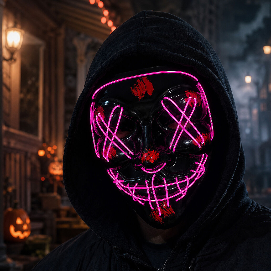 Cadılar Bayramı Siyah Maske Neon Mor Işıklı - 1