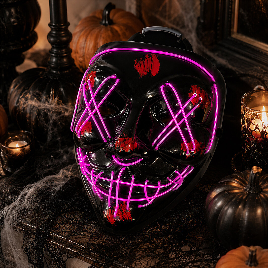 Cadılar Bayramı Siyah Maske Neon Mor Işıklı - 4