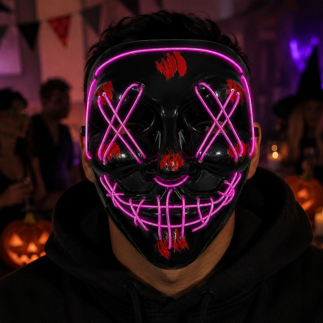 Cadılar Bayramı Siyah Maske Neon Mor Işıklı - 2
