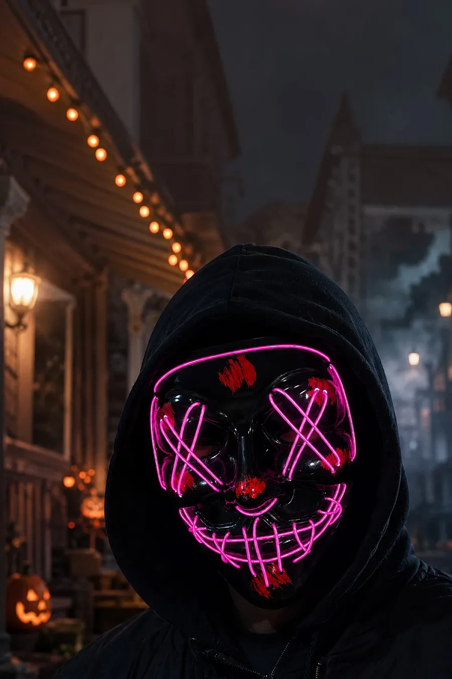 Cadılar Bayramı Siyah Maske Neon Mor Işıklı - 1