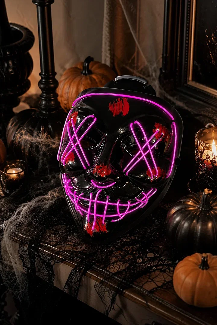 Cadılar Bayramı Siyah Maske Neon Mor Işıklı - 3