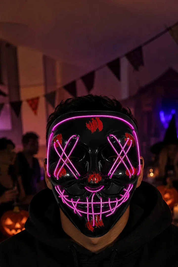 Cadılar Bayramı Siyah Maske Neon Mor Işıklı - 4