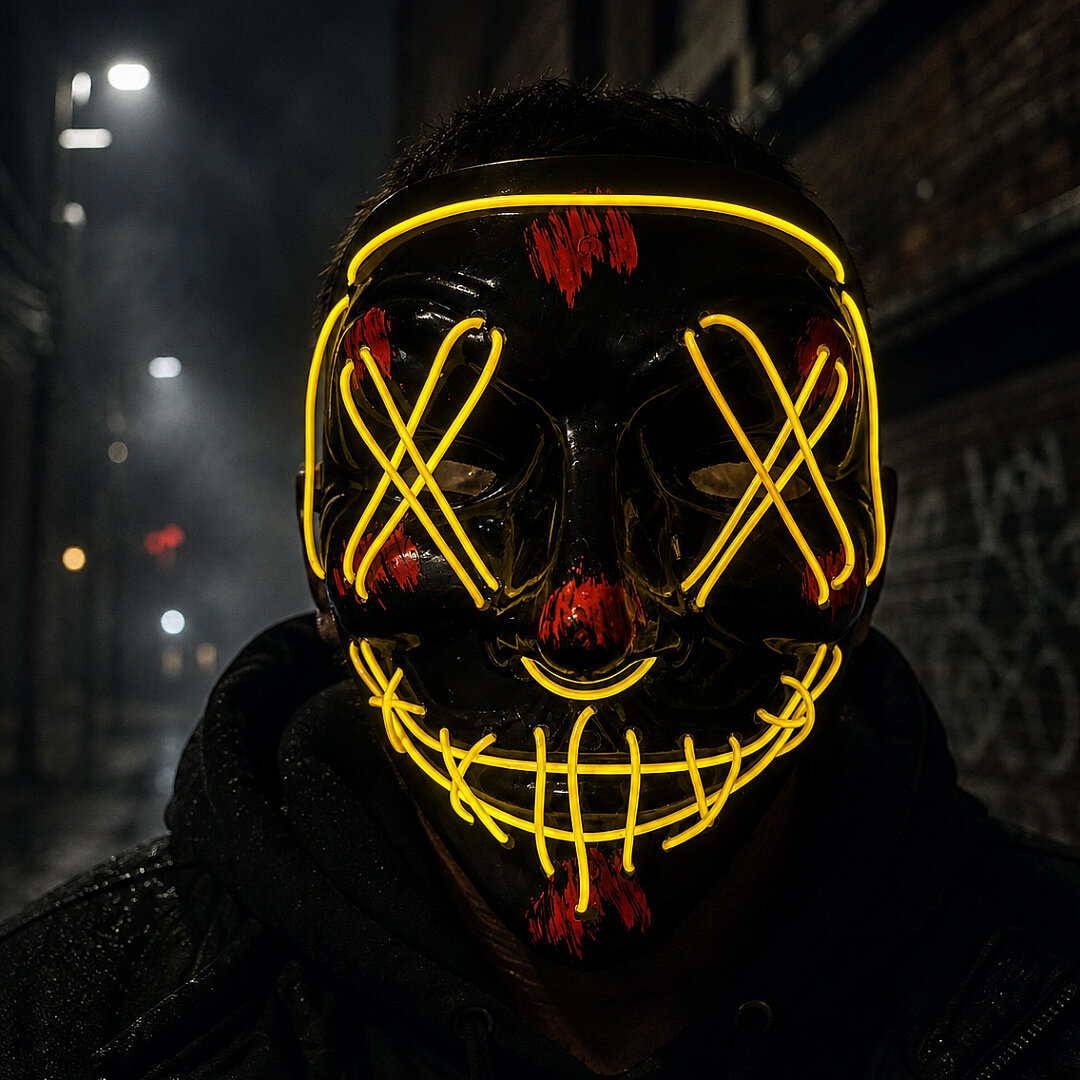 Cadılar Bayramı Siyah Maske Neon Sarı Işıklı - Beysüs