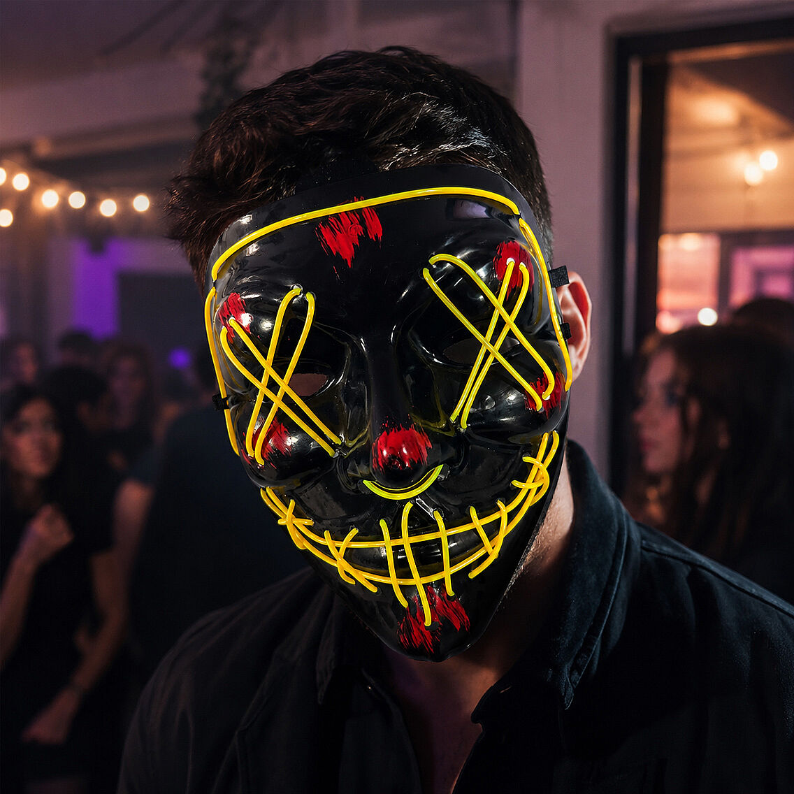 Cadılar Bayramı Siyah Maske Neon Sarı Işıklı - 3