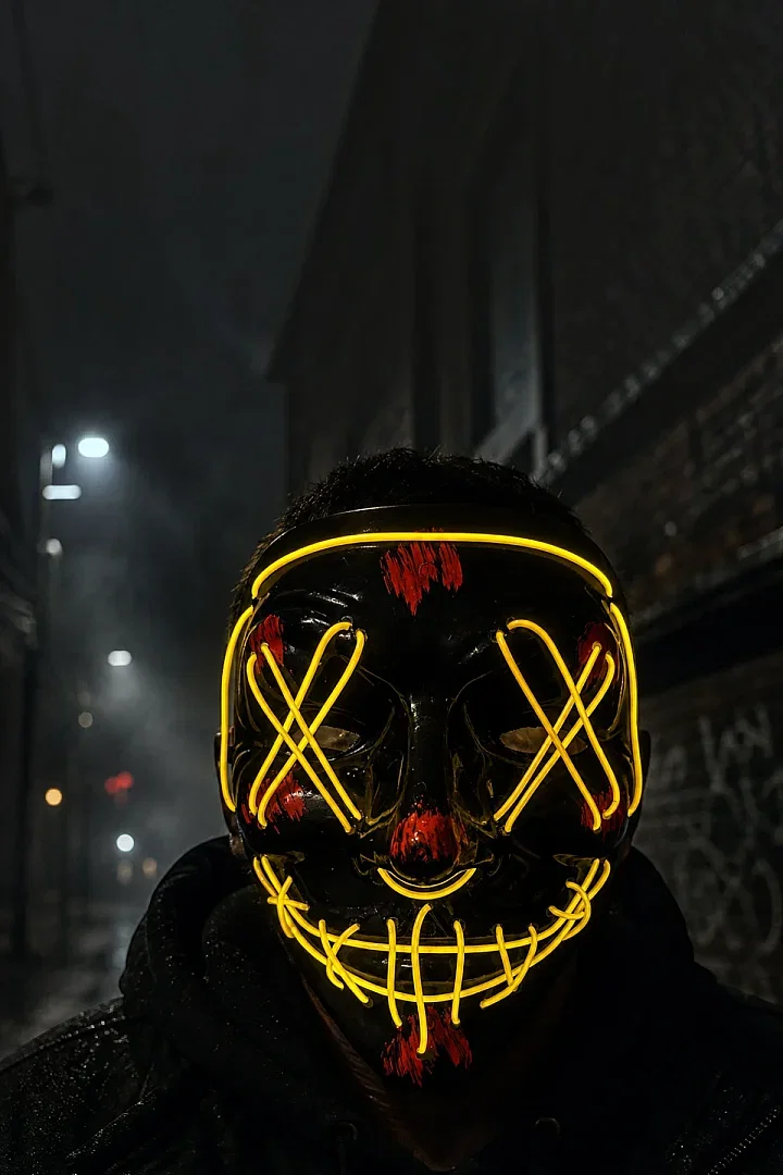 Cadılar Bayramı Siyah Maske Neon Sarı Işıklı - 1