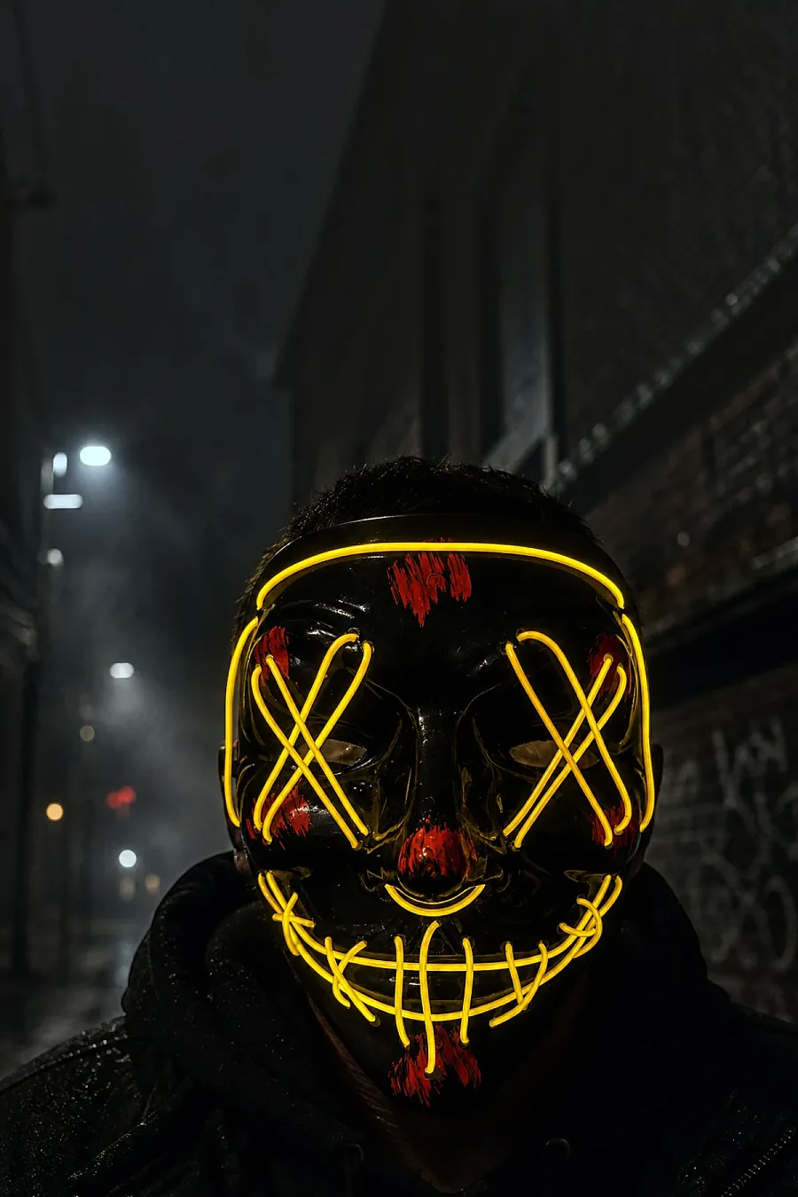 Cadılar Bayramı Siyah Maske Neon Sarı Işıklı - 1