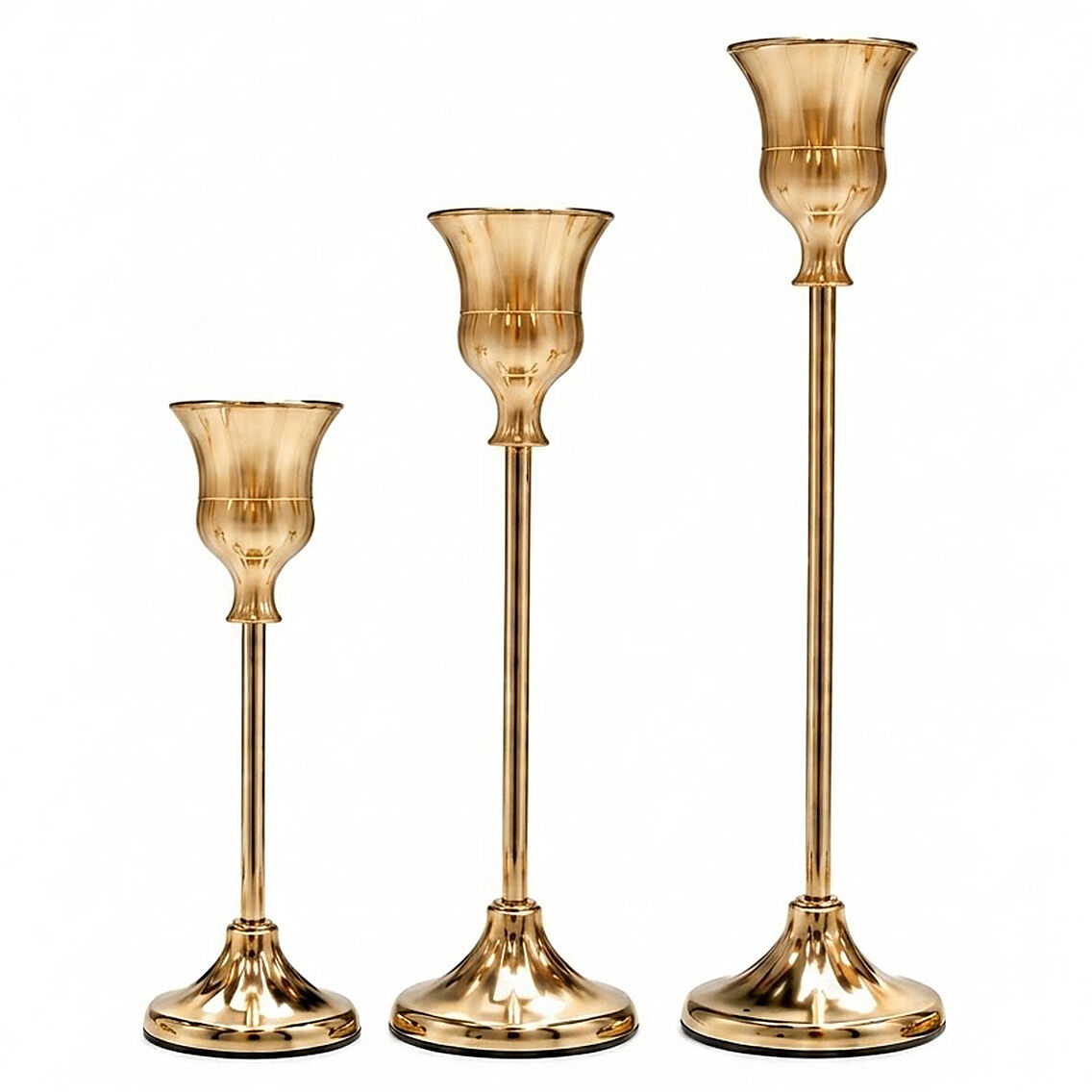 Dekoratif 3'lü Şamdan Metal Gold - 1